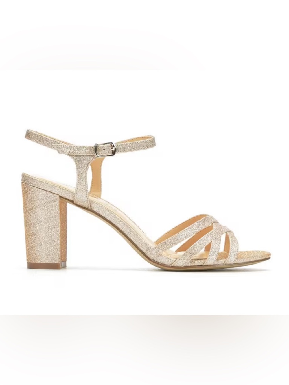 Badgley Mischka Gold Glitter Block Heel Sandals